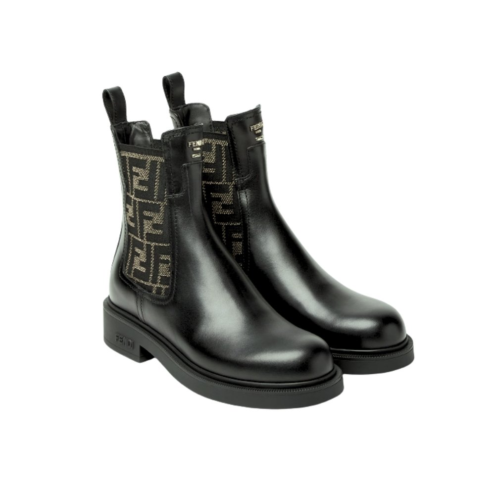 F**di Filo Boots Black Leather And Ff Fabric Biker Boots 8T8576A379F1Tog