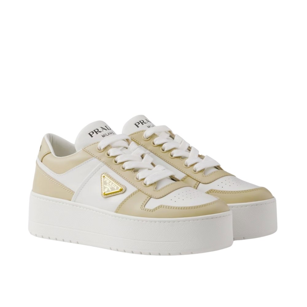 Pra*a Downtown Bold Leather Sneakers Desert And White 1E792M 3Lpg F0P09 F 050