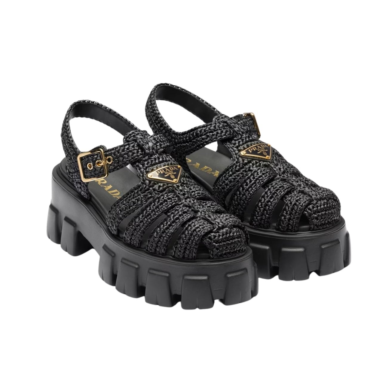 Pra*a Monolith Crochet Cage Sandals Black 1X138N 3L8W F0002 F 055