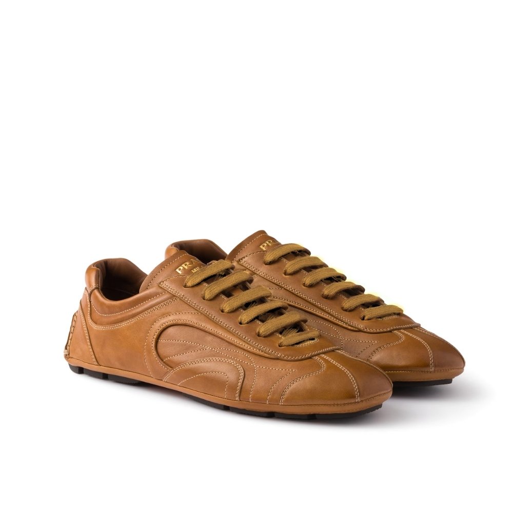 Pra*a Montecarlo Re Edition 2005 Antiqued Nappa Leather Sneakers Caramel 4E1165 EFX F098L F G000