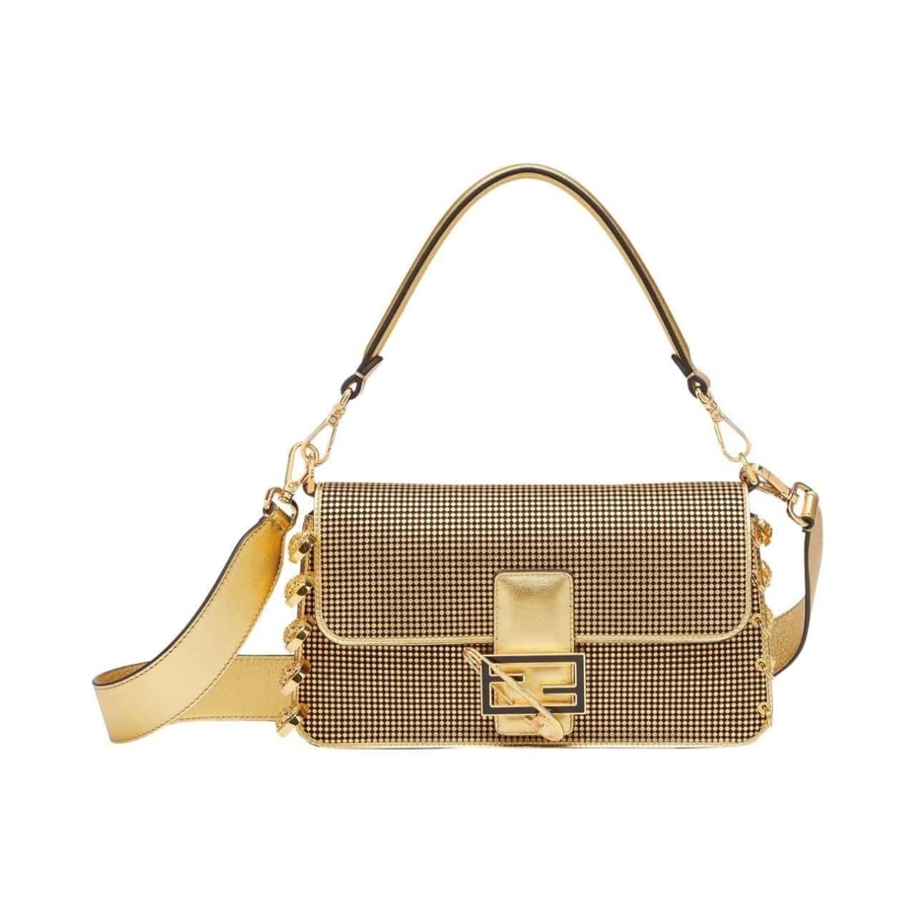 F**di X Versace Baguette Fendace Bag In Gold Perforated Leather 25Cm