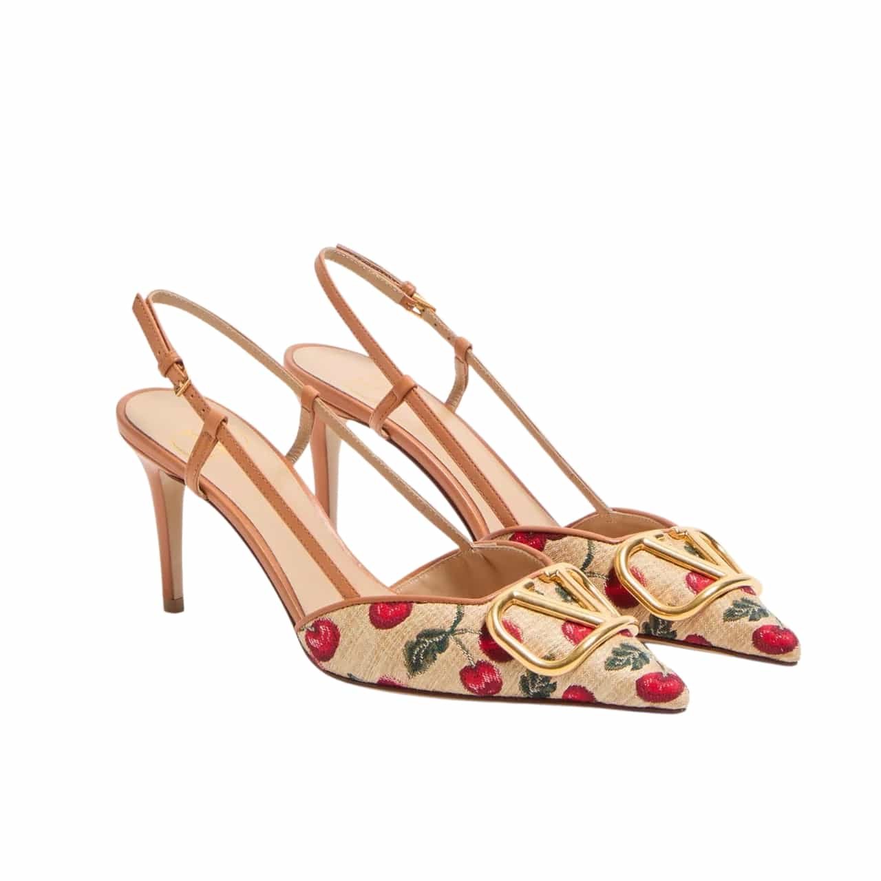 Va1e*ntin0 Vlogo Signature Slingback Pumps In Cherryfic Pattern Natural And Red 6W0S0R01Nnx 32H
