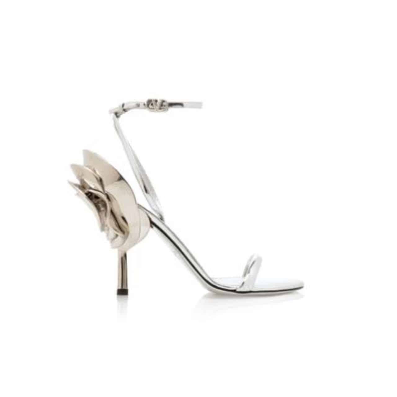 Va1e*ntin0 Garavani Archive Roserouche Metallic Leather High Heel Silver