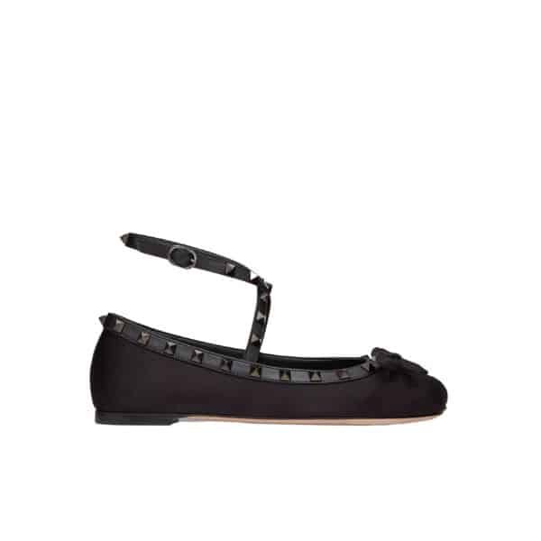 Va1e*ntin0 Garavani Rockstud Satin Ballerinas With Tone On Tone Studs Black 3W2S0Hb6Eql 0No