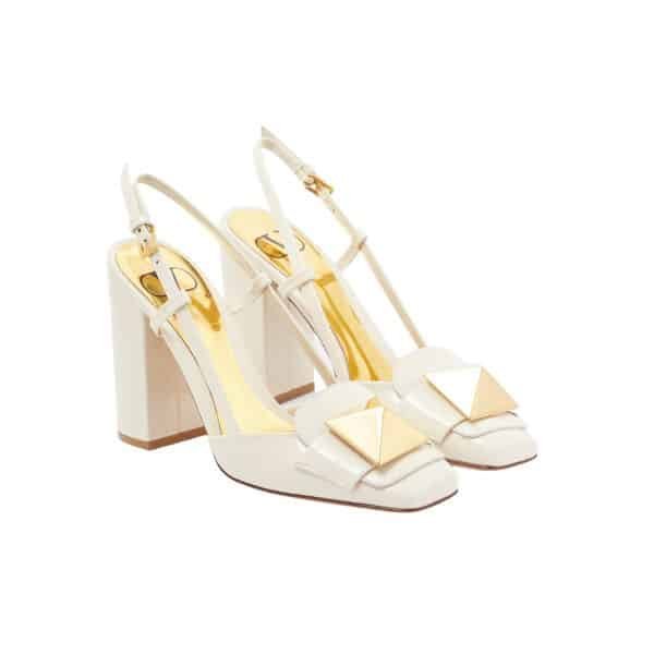Va1e*ntin0 Garavani One Stud Patent Leather Slingback Pump White