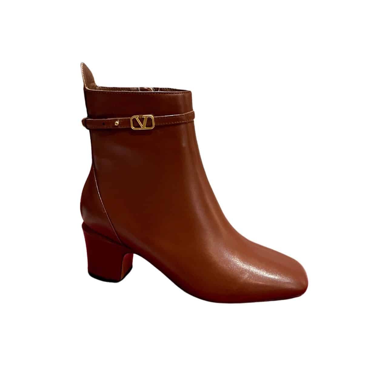 Va1e*ntin0 Garavani Tan Go Ankle Boot In Calfskin Leather Brown