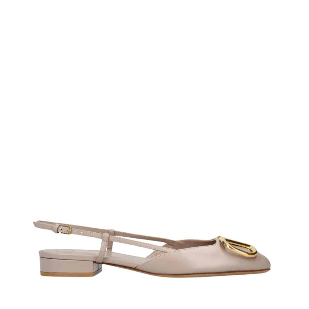 Va1e*ntin0 Garavani V Logo Leather Slingback Flats Beige