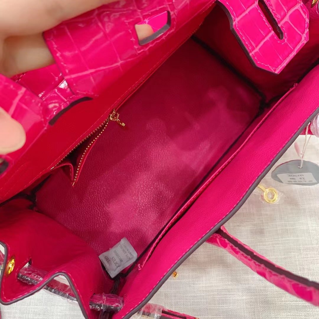 H**me5 Birkin 25 Crocodile Gold-Toned Hardware Dark Pink