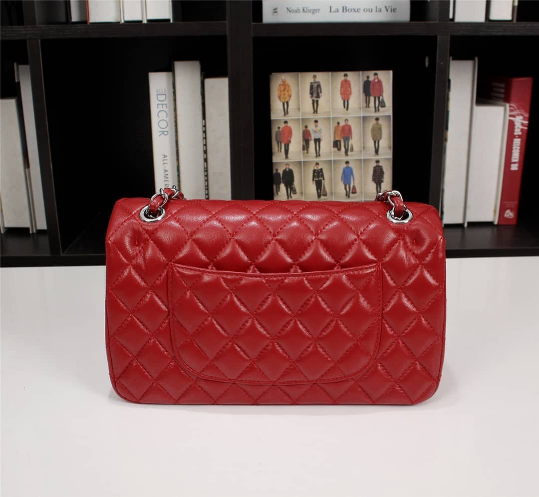 Ch**el Medium Classic Double Flap Red Silver Hardware 25.5Cm