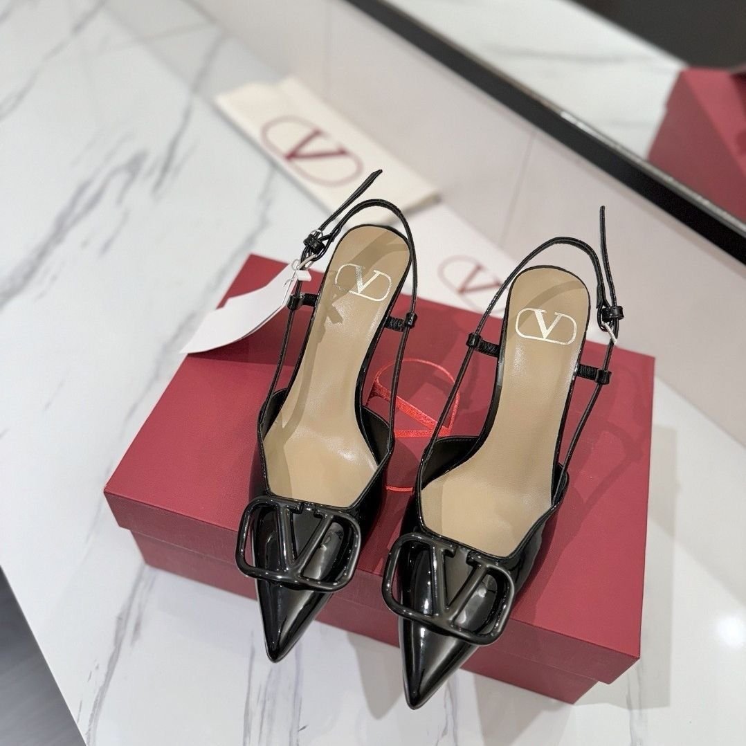 Va1e*ntin0 Garavani Vlogo Signature Patent Leather Slingback Pump Black 4W2S0R01Tmk 0No