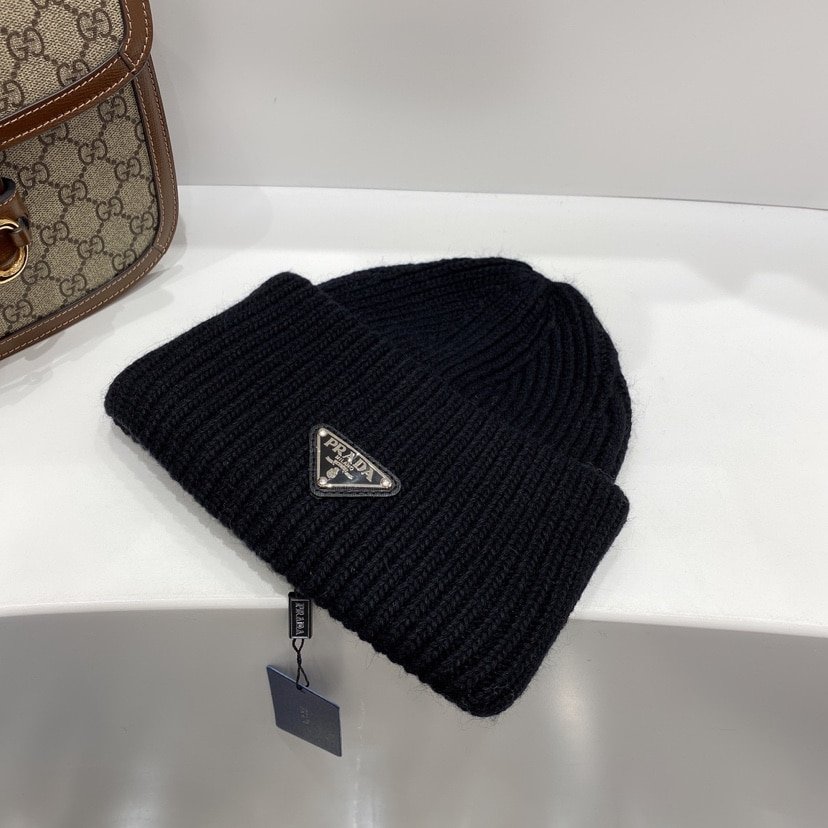Pra*a Wool And Cashmere Beanie Silver Black Umd489 3Im F0002 S 211