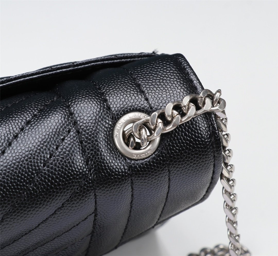 Sa1nt Lau*nt Envelope Small Bag In Mix Matelassé Grain De Poudre Embossed Black Silver 21Cm 600195Bow921000