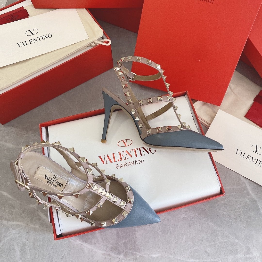 Va1e*ntin0 Patent Rockstud Caged Pump 100Mm Blue