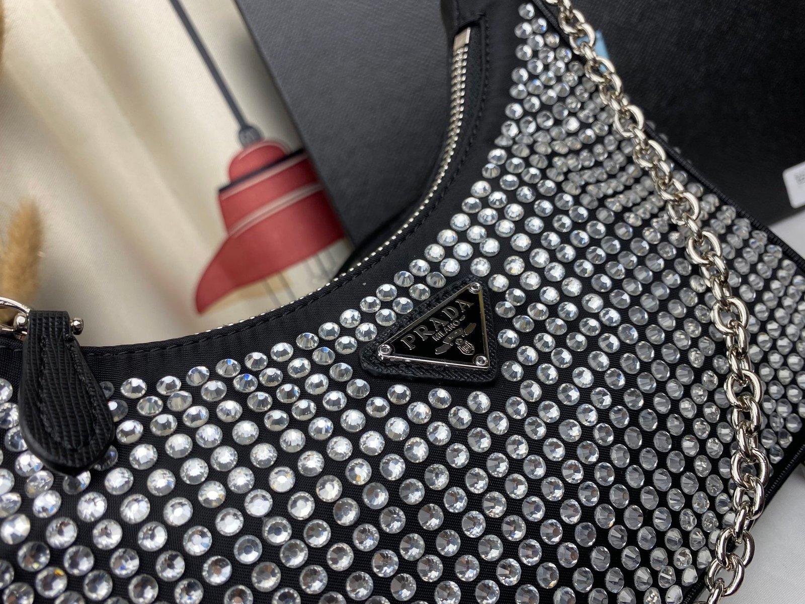 Pra*a Re Edition 2005 Satin Bag With Crystals 23Cm 1Bh204 2Awl F0T7O V V9L