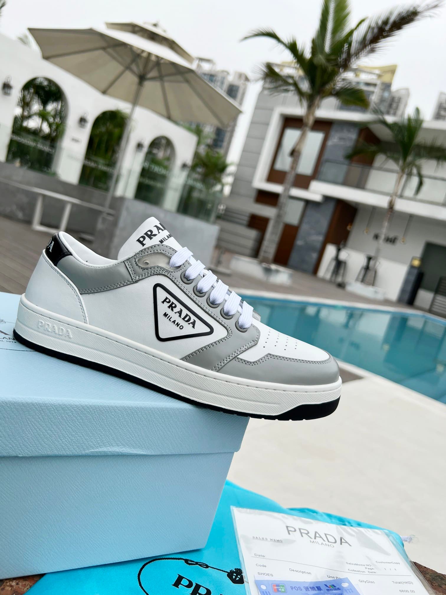 Pra*a District Leather Sneakers White Grey 1E790M 3Lj6 F0A4C F 030