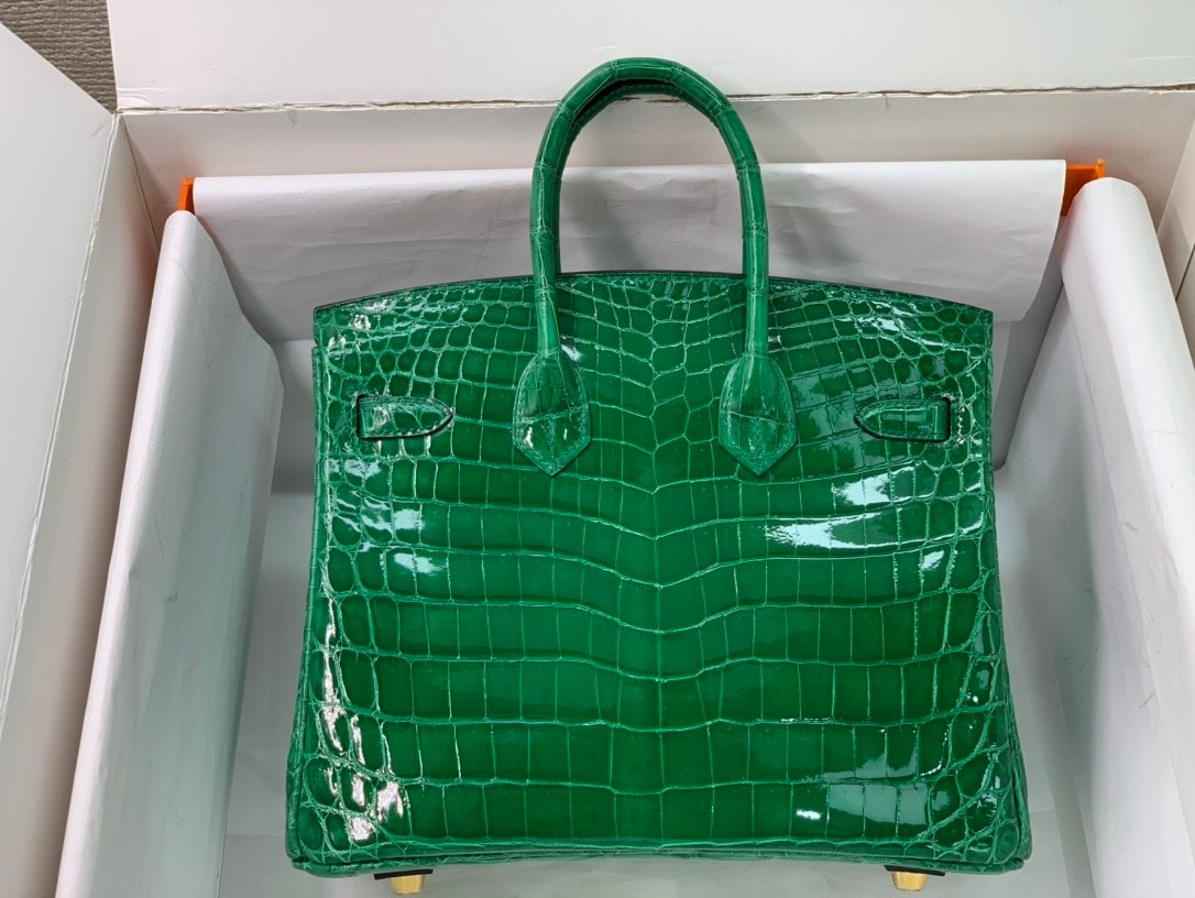 H**me5 Birkin 30 Crocodile Gold Toned Hardware Dark Green 30Cm