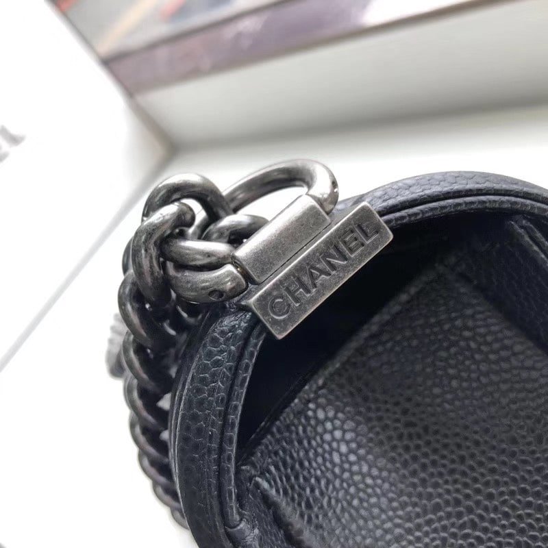 Ch**el Boy Medium Handbag Silver Hardware Black 25Cm A67086 Y09953 94305