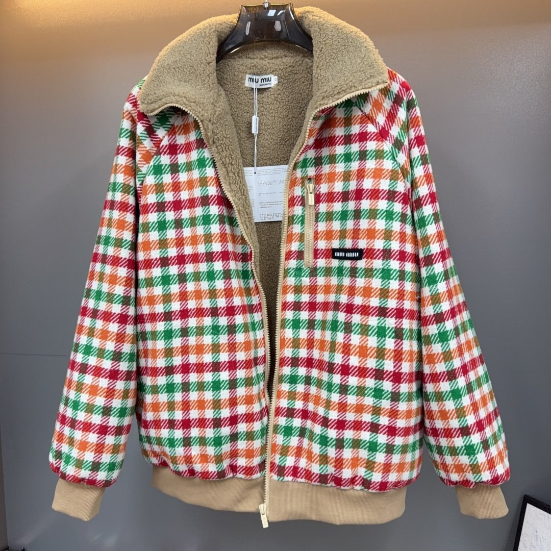 M1um1u Fleece Lined Checked Blouson Jacket Multicolor Ml1358 18Fu F04Uo S Ooo
