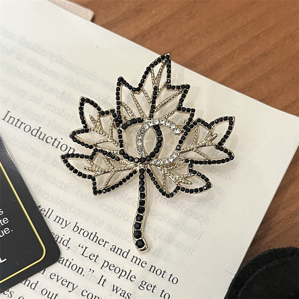 Ch**el Cc Leaf Brooch Black Gold