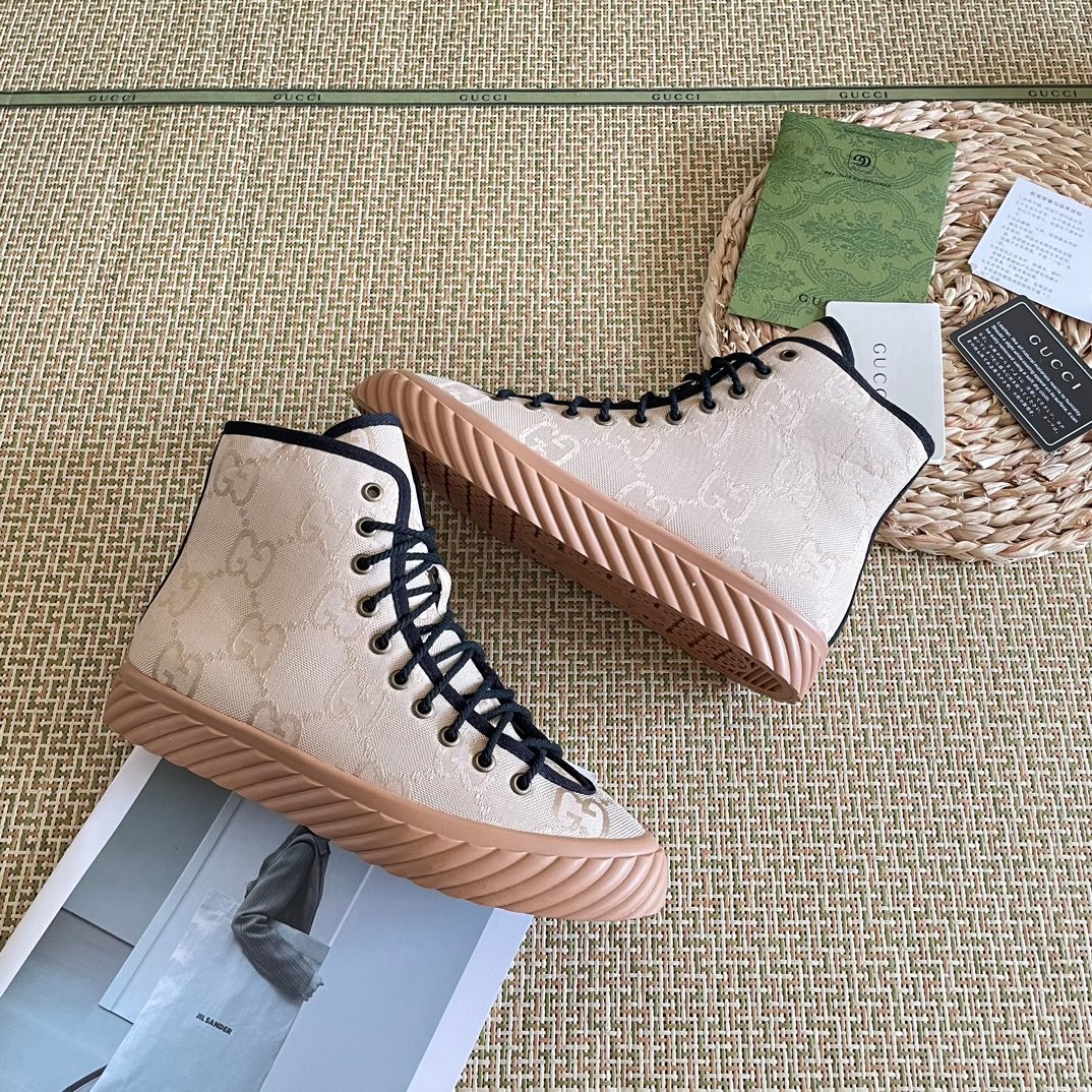 Gvc*1 All Over Gg Logo High Top Sneaker Beige