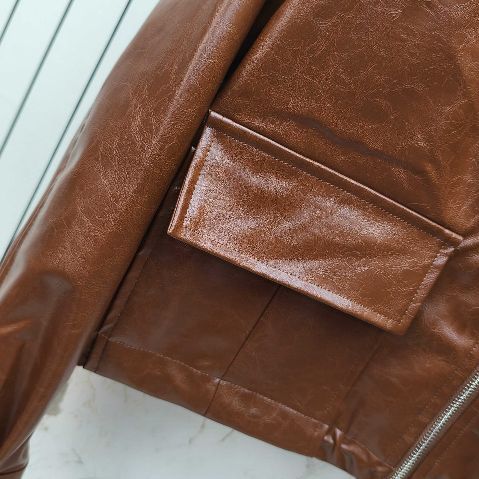 M1um1u Crop Top Jacket Brown Leather