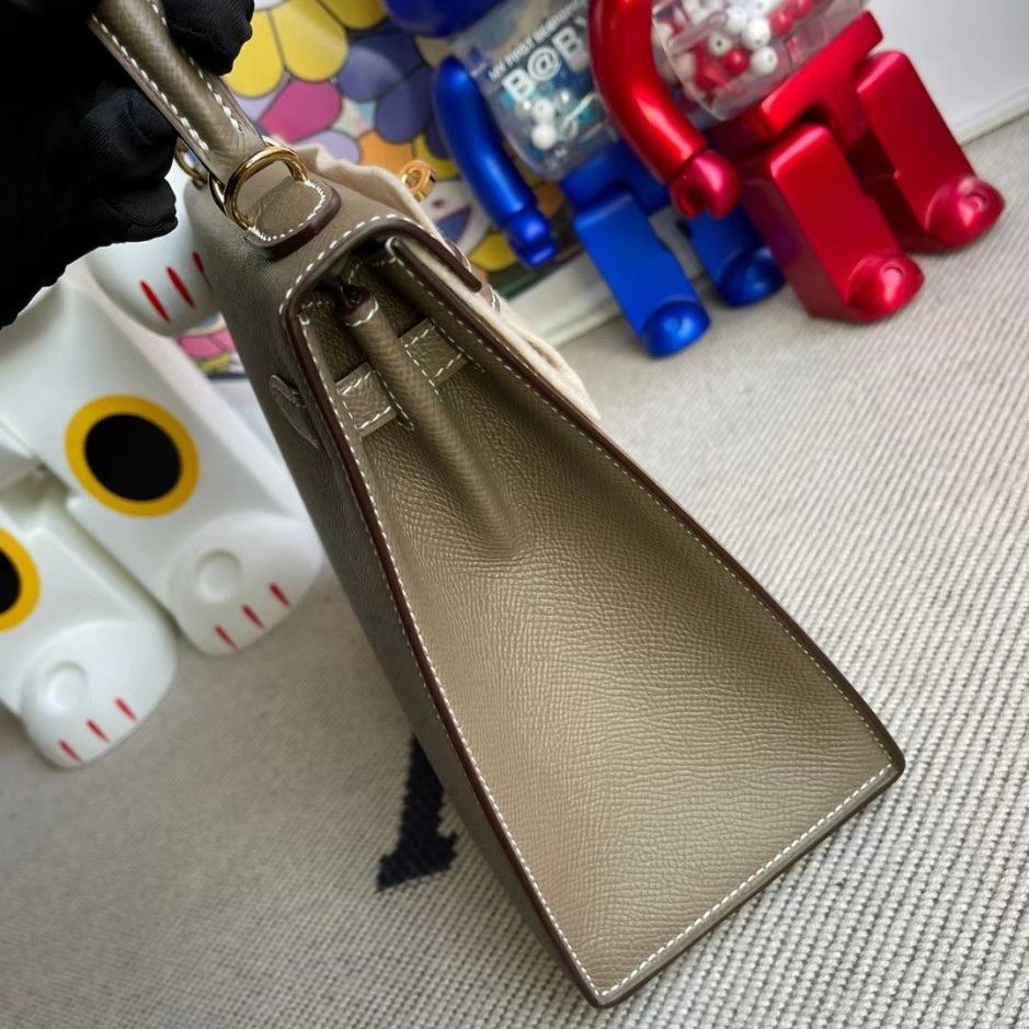 H**me5 Kelly Epsom Ck18 Etoupe Gold Hardware 25Cm