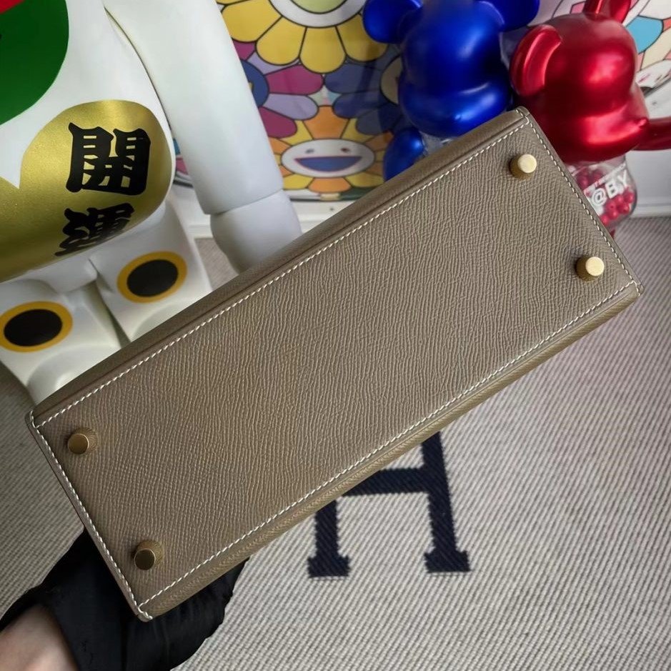 H**me5 Kelly Epsom Ck18 Etoupe Gold Hardware 25Cm
