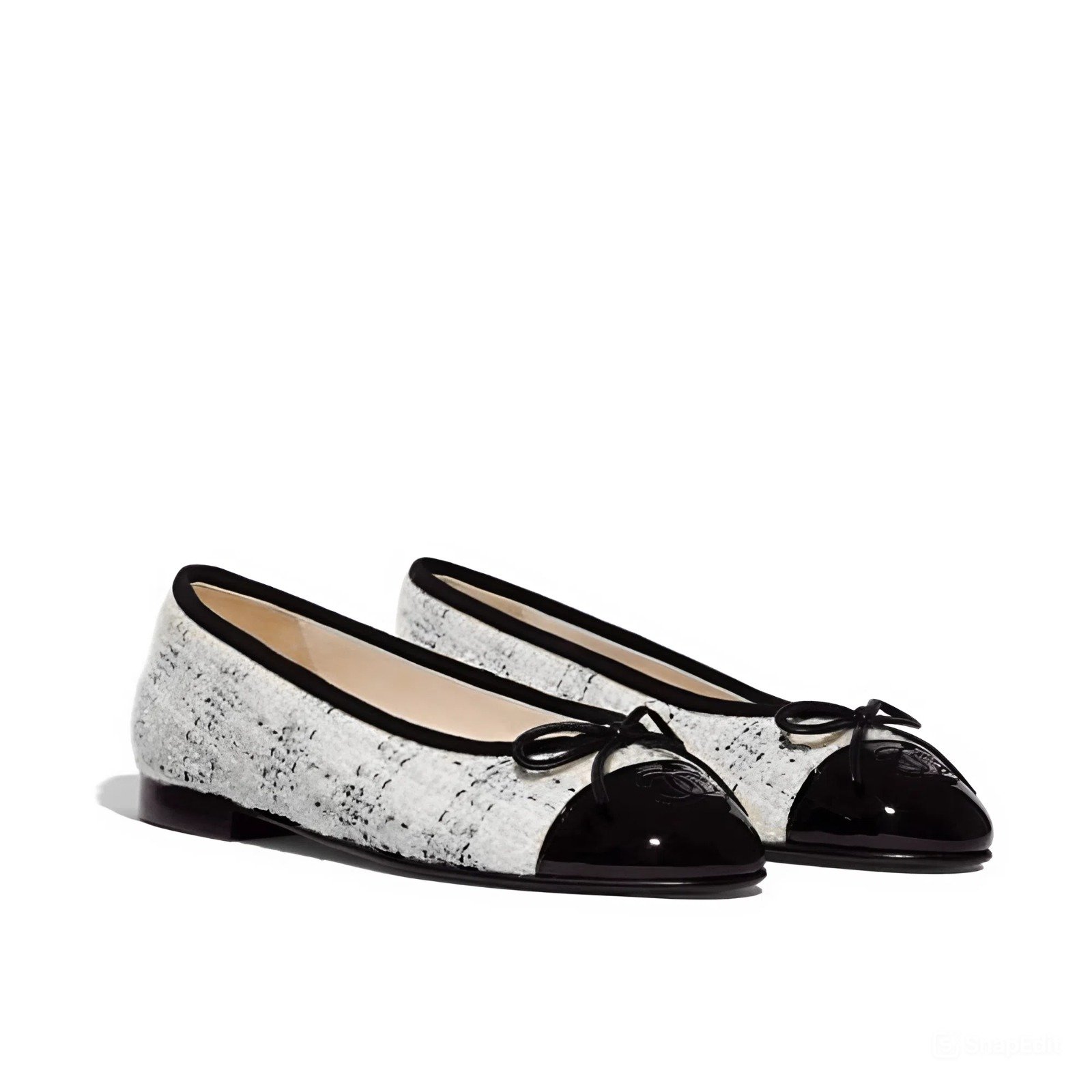 Ch**el Ballerina Flats Tweed And Patents White Black