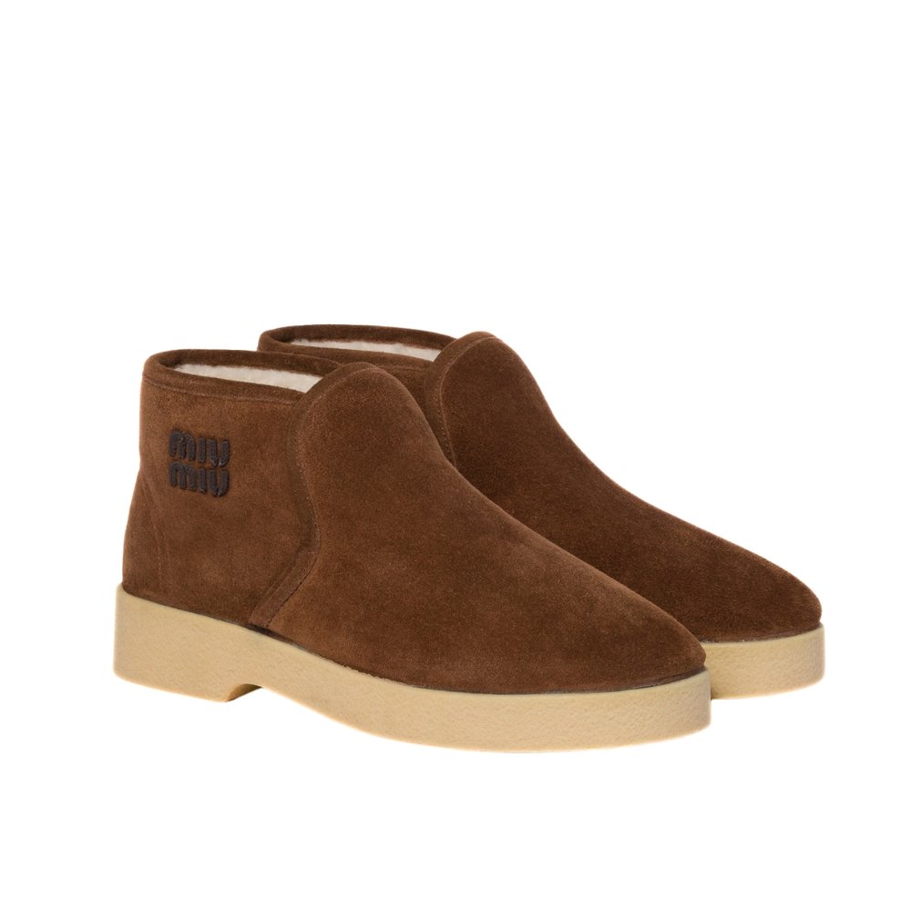 M1um1u Suede And Shearling Slip On Booties Cocoa Brown 5T558E 054 F0324 F D020